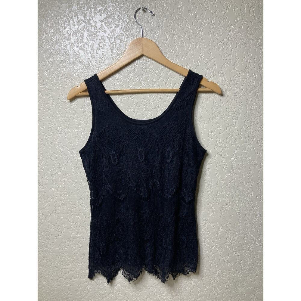 Maurice’s Lace Tank Top Size Medium Black Layered Scalloped Hem Goth Grunge